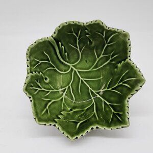Green Leaf-Shaped Ceramic Bowl By Olfaire Portugal Microwave & Dishwasher Safe